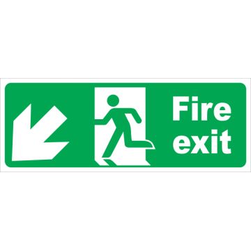 Dependable Fire Exit Arrow Diagonal Left & Down Labels