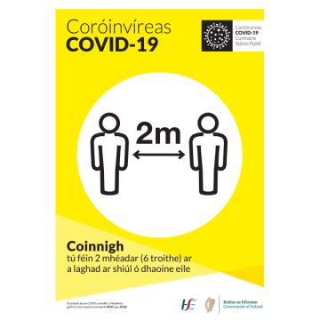 COVID-19 2M Distance Self-Adhesive Poster (Irish)