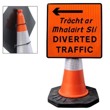 Cone Mountable “Diverted Traffic Left” Reflective Orange Square Sign