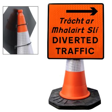 Cone Mountable “Diverted Traffic Right” Reflective Orange Square Sign