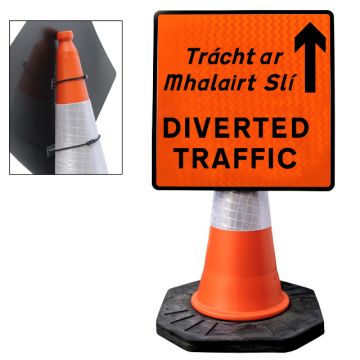Cone Mountable “Diverted Traffic Up” Reflective Orange Square Sign
