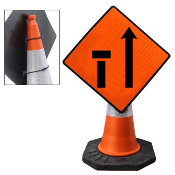 Cone Mountable "Left Lane Closed" Reflective Orange Diamond Sign