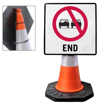 Cone Mountable "No Overtaking End" Reflective White Square Sign