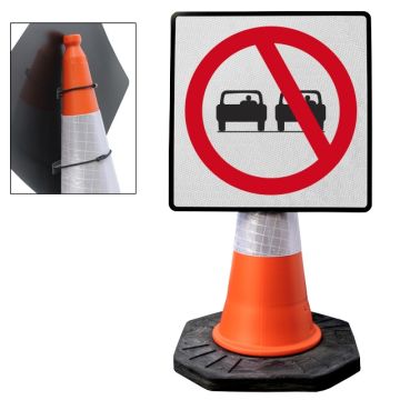 Cone Mountable "No Overtaking" Reflective White Square Sign