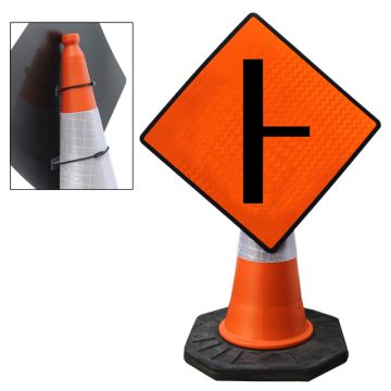 Cone Mountable “Sideroad On Right” Reflective Orange Diamond Sign