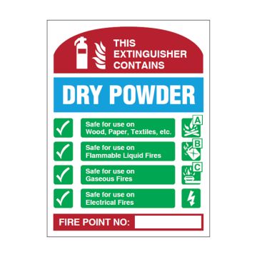 Dependable This Extinguisher Contains Dry Powder ID Signs
